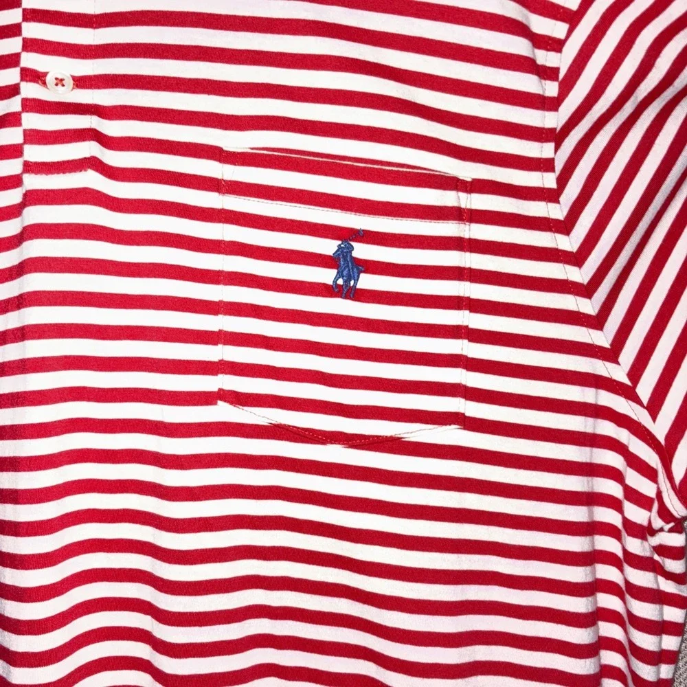 Polo Ralph‎ Lauren Short Sleeve Classic Fit XL Red & White Stripes Pony